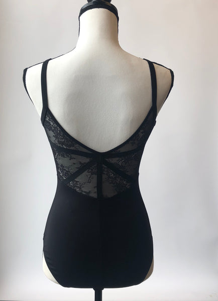 L7727 Lace & Ribbon Panel Back Camisole Leotard