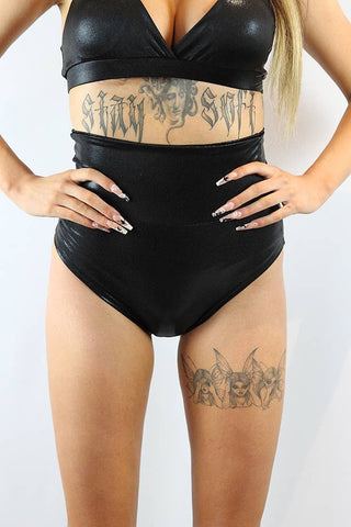 Felix Mid Waist Open Mesh Garter Short - Black