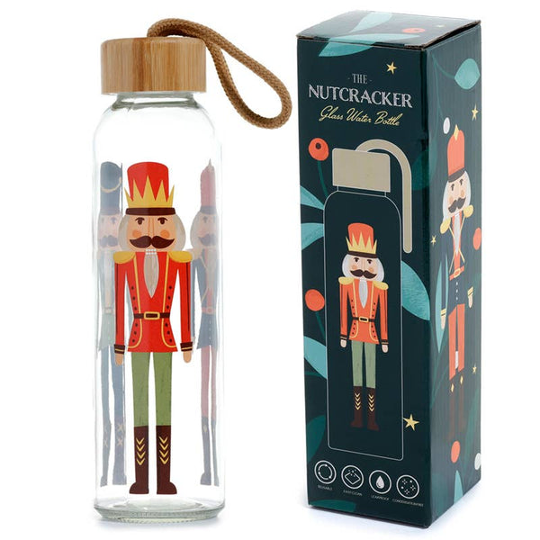 Christmas Nutcracker Glass Bottle with Bamboo Lid