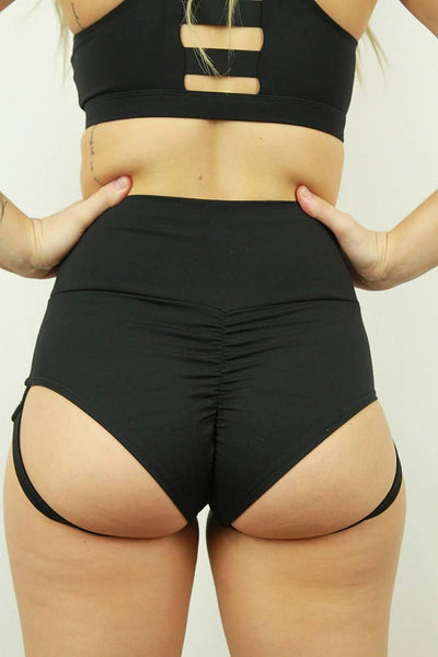 Matte Black Garter Super High Waisted Brazil Scrunchie Bum