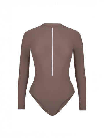 Long Sleeve Aura Leotard Deep Brown