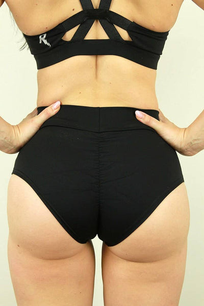 Matte Black Mid Waisted Brazil Scrunch Bum Shorts