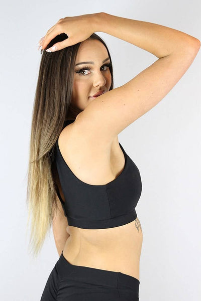 Matte Black High Neck Sports Bra