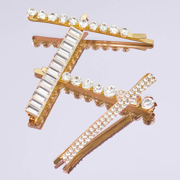 Metal Rhinestone Assorted Bobby Pins 4pc Set