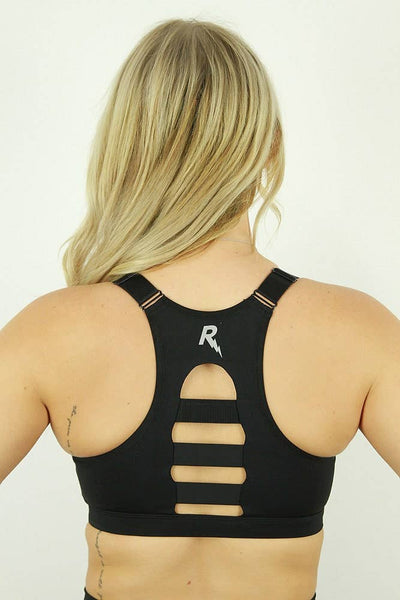 Matte Black Zip Front Sports Bra