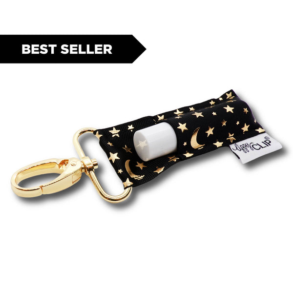 Celestial Moon Stars Black + Gold LippyClip® Lip Balm Holder