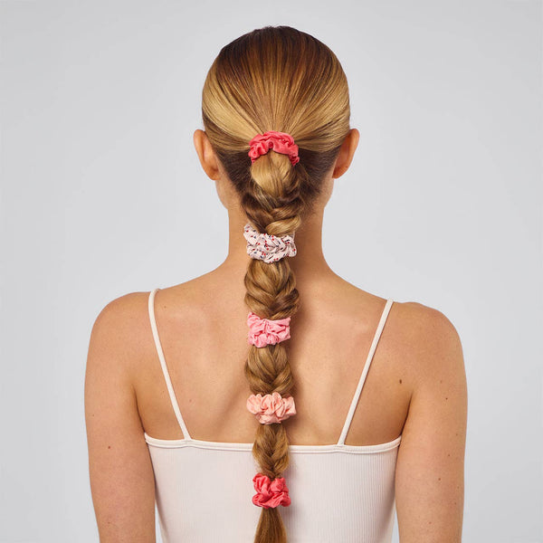 Ruched Satin Scrunchies Set - Assorted Cherry Blossom