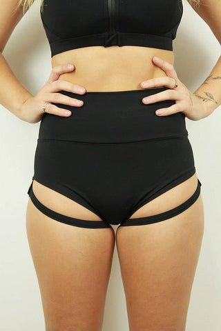 Black Sparkle Super High Waisted Brazil Scrunchie Bum Shorts