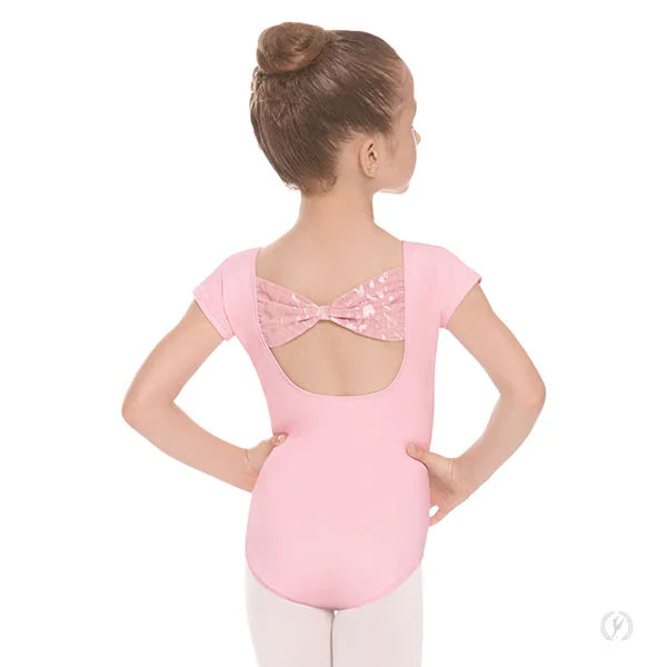 78286C Girls Impression Mesh Bow Back Short Sleeve Leotard