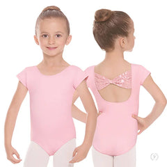 78286C Girls Impression Mesh Bow Back Short Sleeve Leotard