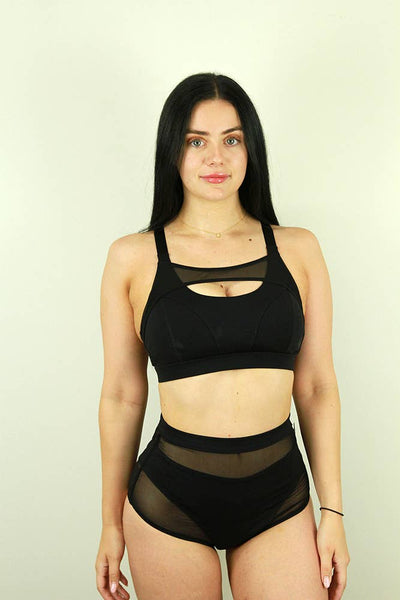 Maddox Mesh Sports Bra - BLACK