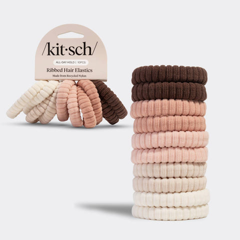 Recycled Fabric Ribbed Hair Elastics 10pc Set - Blush