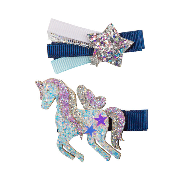 90808 Boutique Navy Unicorn Star Hair Clip