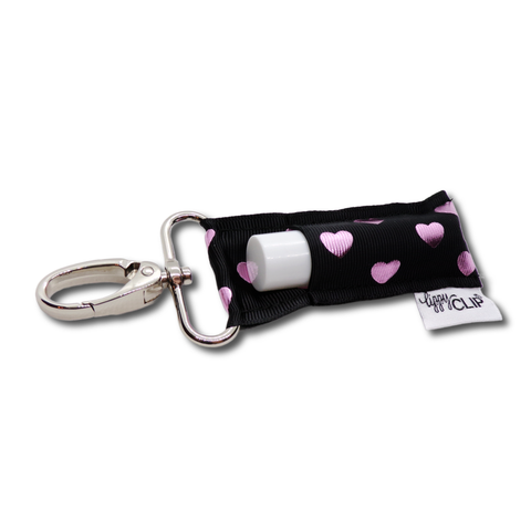 Pink Hearts on Black LippyClip® Lip Balm Holder