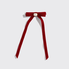 Holiday Velvet & Gemstone Bow Hair Clip