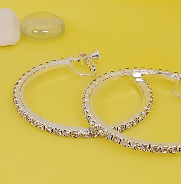 AY0015-1 40mm Rhinestone Hoop Earrings (Clip On)