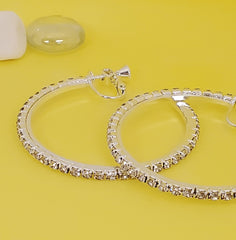 AY0015-1 40mm Rhinestone Hoop Earrings (Clip On)