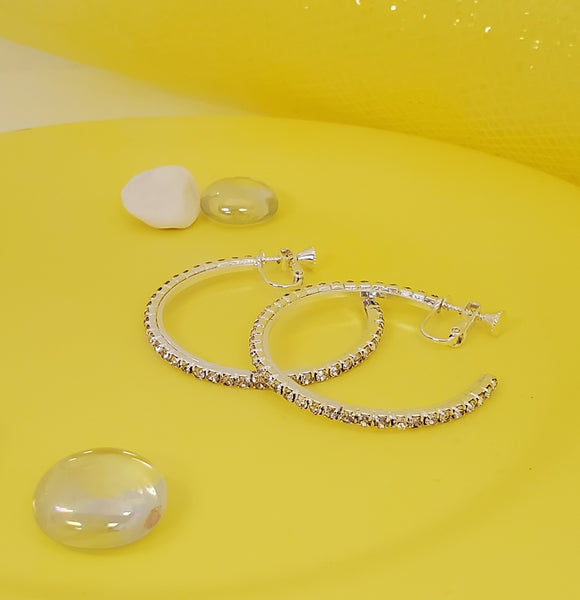 AY0015-1 40mm Rhinestone Hoop Earrings (Clip On)