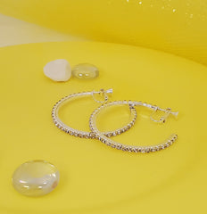 AY0015-1 40mm Rhinestone Hoop Earrings (Clip On)