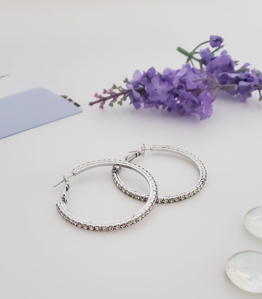 AY0015 40mm Rhinestone Hoop Earrings (Pierced)