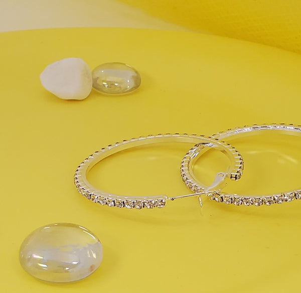AY0015 40mm Rhinestone Hoop Earrings (Pierced)