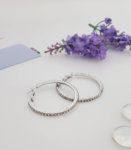 AY0015 40mm Rhinestone Hoop Earrings (Pierced)