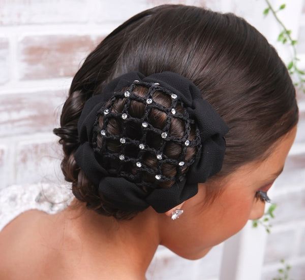 AZ0033-2 Black Bun Cover with Rhinestones and Clip