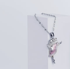 BN0002 Ballerina Necklace Rhodium Plated with Yellow Jewelry Box