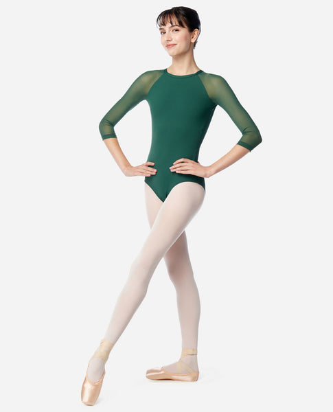 LUB863 Maeve High Neck Mesh Sleeve Leotard
