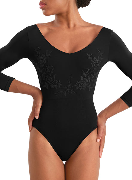 M60003LM V Neck 3/4 Sleeve Leotard