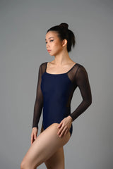 Margaux Leotard Navy Charcoal Mesh