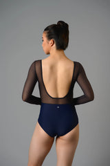 Margaux Leotard Navy Charcoal Mesh
