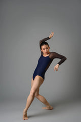 Margaux Leotard Navy Charcoal Mesh