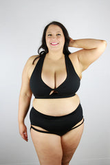 Matte Black Garter Mid Waisted Brazil Scrunchie Bum