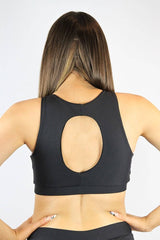 Matte Black High Neck Sports Bra