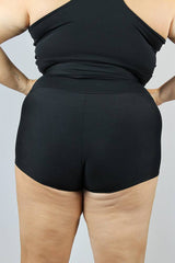 Matte Black High Waisted Cheeky Shorts - Plus Size