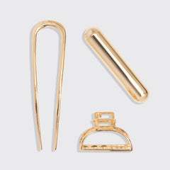 Mini Metal French Hair Pin & Clips 3pc Set - Gold