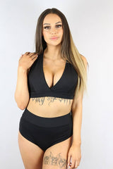 Matte Black Mid Waisted Brazil Scrunch Bum Shorts