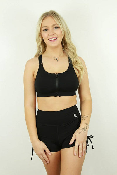 Matte Black Zip Front Sports Bra