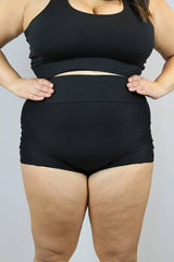 Matte Black High Waisted Cheeky Shorts - Plus Size