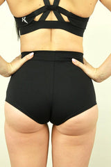 Matte Black High Waist Cheeky Shorts