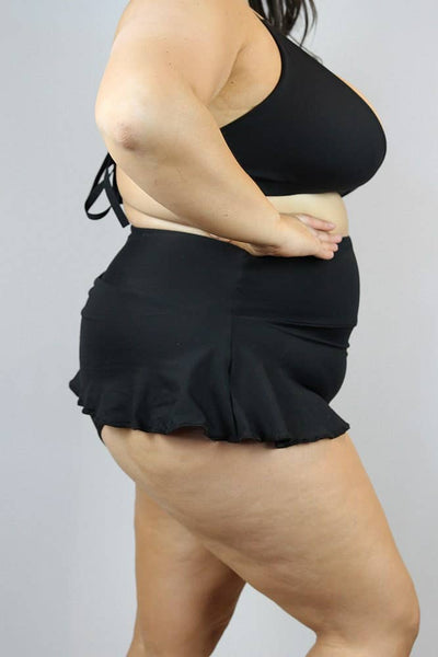 Matte Black Mid Waisted Plus Size Skort