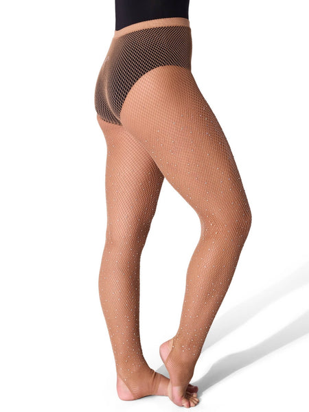 B3507W All Over Rhinestone Fishnet Stirrup Tight