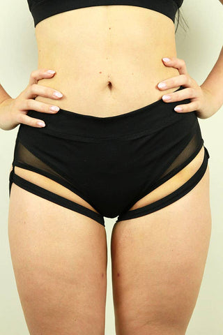 Felix Mid Waist Open Mesh Garter Short - Black