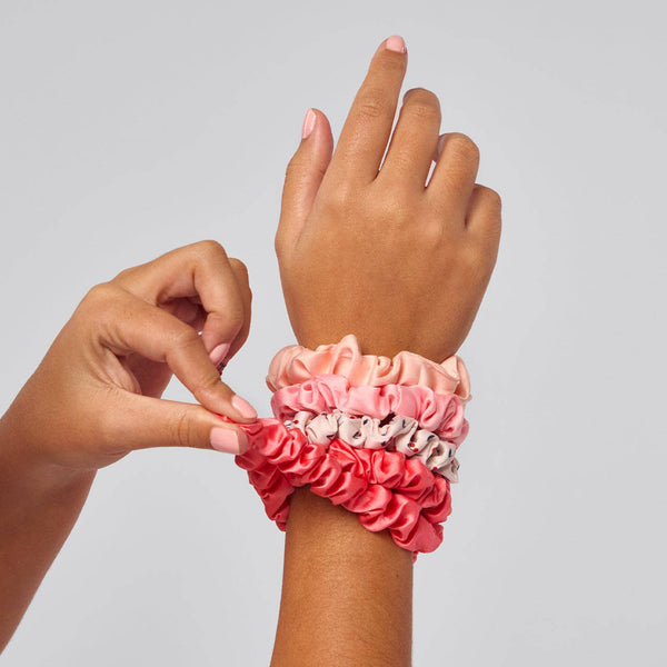 Ruched Satin Scrunchies Set - Assorted Cherry Blossom