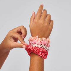 Ruched Satin Scrunchies Set - Assorted Cherry Blossom