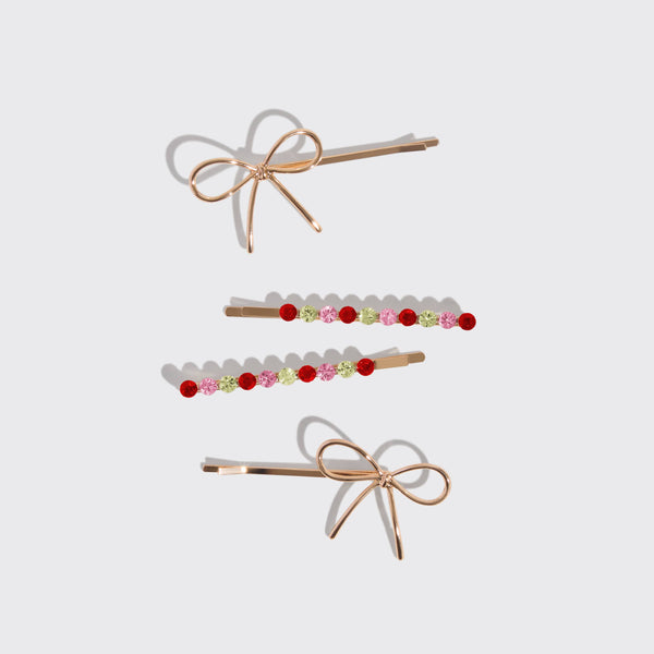 Holiday Gemstone and Bow Bobby Pins Set