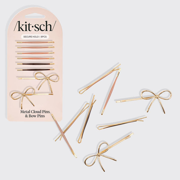 Metal Enamel Cloud & Bow Bobby Pins Set - Rosewood