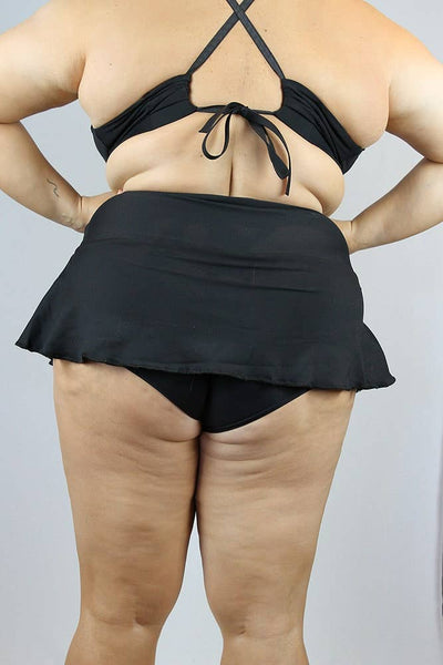 Matte Black Mid Waisted Plus Size Skort