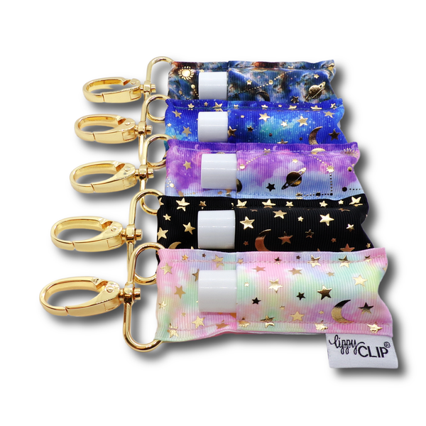 Celestial Moon Stars Black + Gold LippyClip® Lip Balm Holder